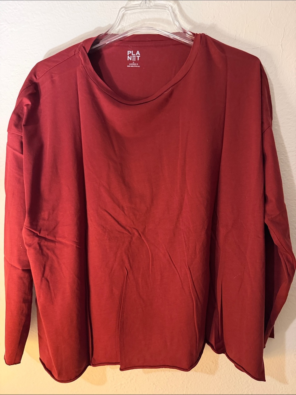 Planet Long Sleeve Crewneck Top in Deep Red